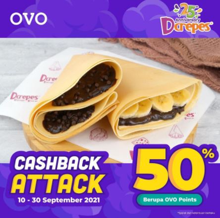  Cashback Attach 50% with OVO at D'crepes September 2021