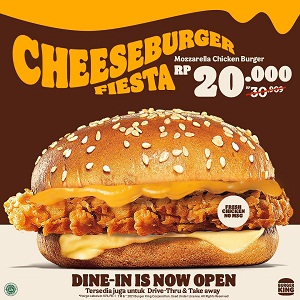  Promo Cheeseburger Fiesta Mozzarella Chicken Burger Rp. 20,000 at Burger King October 2021