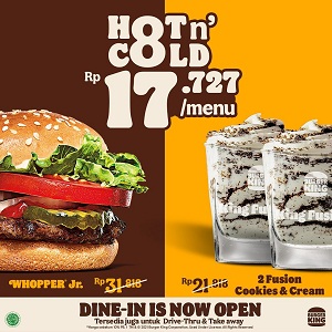  Promo Hot n' Cold Whopper Jr & 2 Fusion Cookies Cream at Burger King October 2021