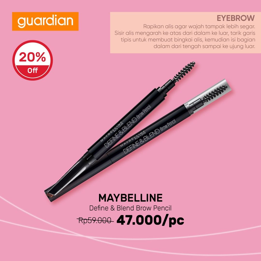  Diskon 20% Off Maybelline Define & Blend Brow Pencil di Guardian Oktober 2021