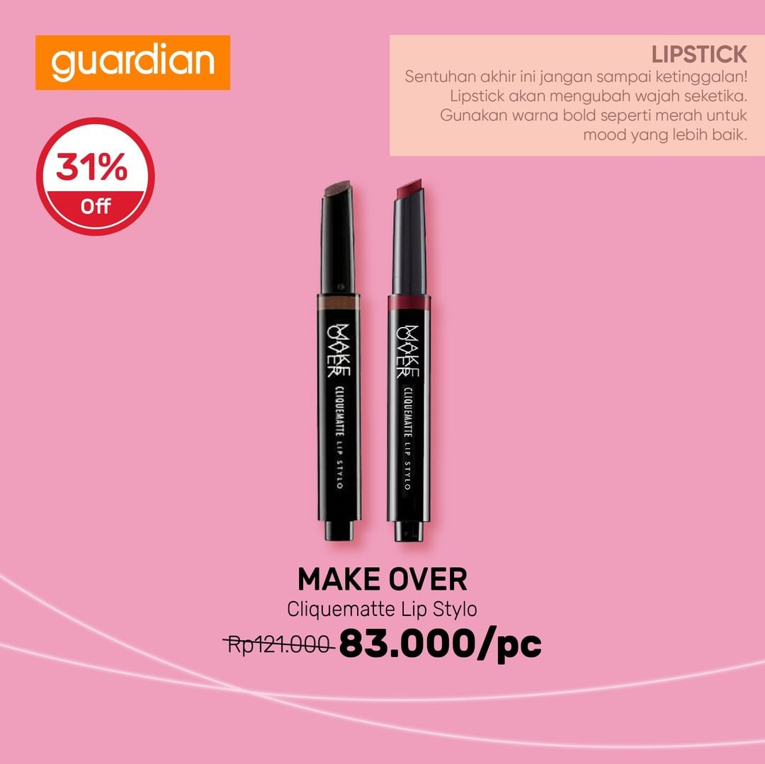  Diskon 31% Off Make Over Cliquematte Lip Stylo di Guardian Oktober 2021