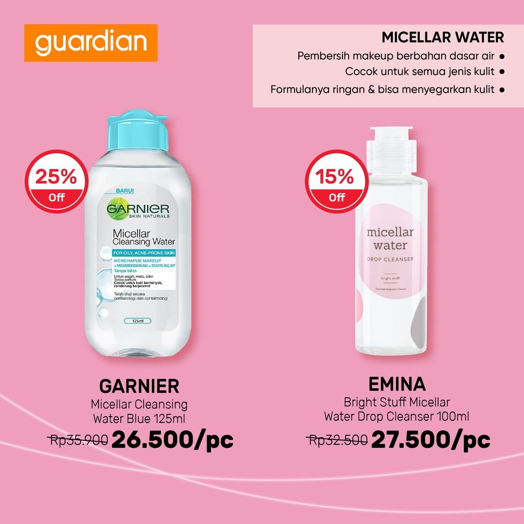  Diskon 25% Off Garnier Micellar Cleansing Water Blue 125ml di Guardian Oktober 2021
