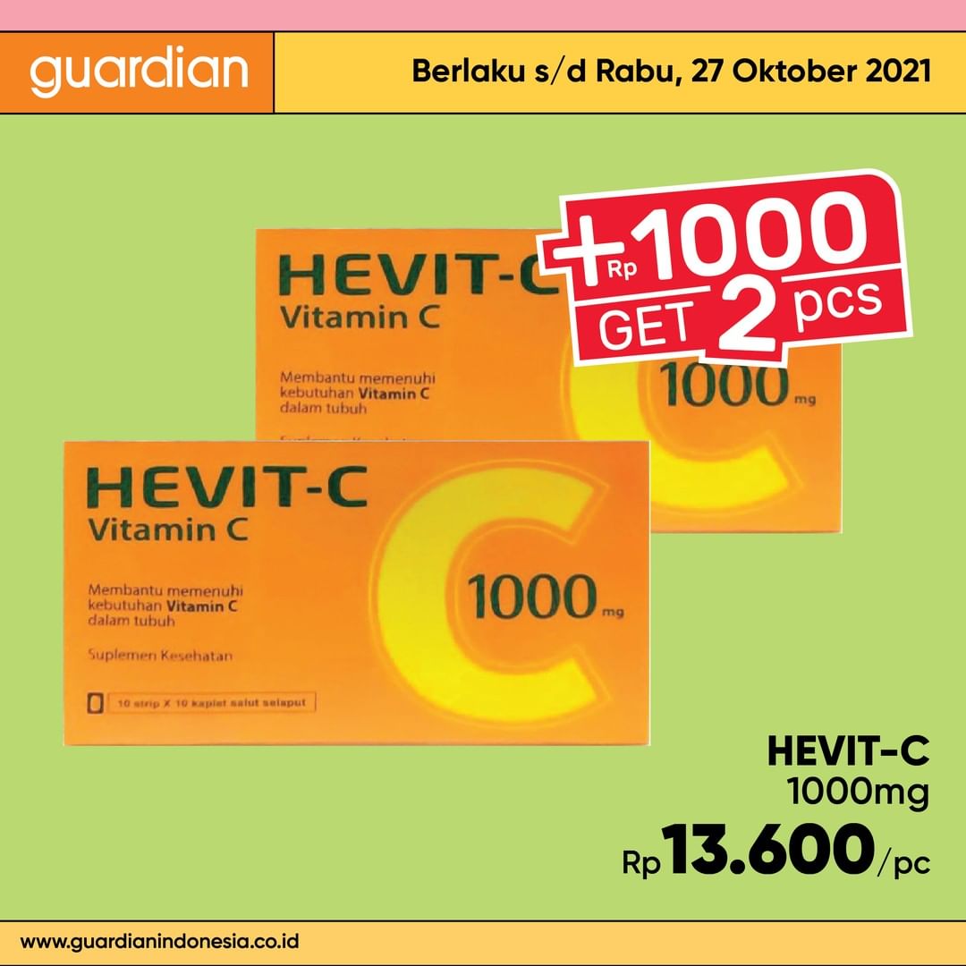  Hevit-C 1000mg Promo Tambah 1000 Dapat 2 Pcs di Guardian Oktober 2021