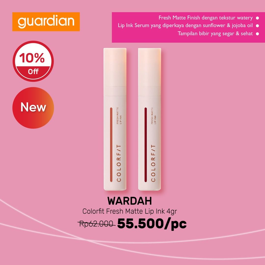  Diskon 10% Off Wardah Colorfit Fresh Matte Lip Ink 4gr di Guardian Oktober 2021