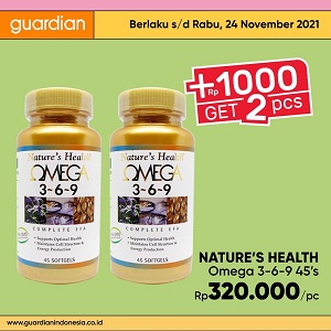  Promo Nature's Health Omega Tambah 1000 Dapat 2 Pcs di Guardian November 2021