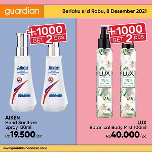  Aiken Hand Sanitizer & Lux Body Mist Super Save Add 1000 Get 2 Pcs at Guardian November 2021