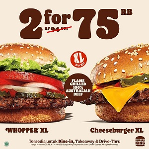  Promo 2 for 75 thousand Whooper XL & Cheeseburger XL at Burger King November 2021