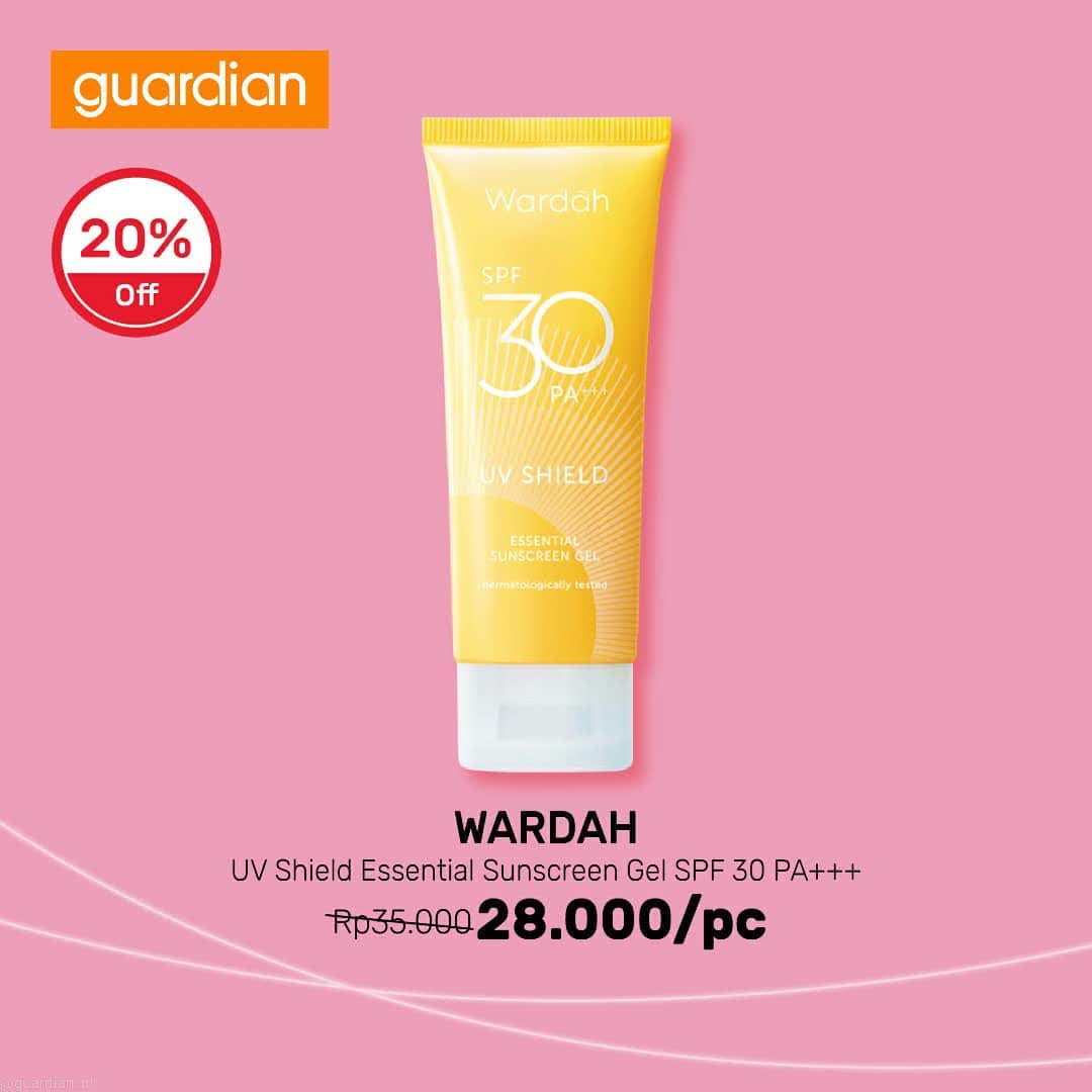  Diskon 20% Off Wardah UV Shield Essential Suncreen Gel SPF 30 di Guardian Desember 2021