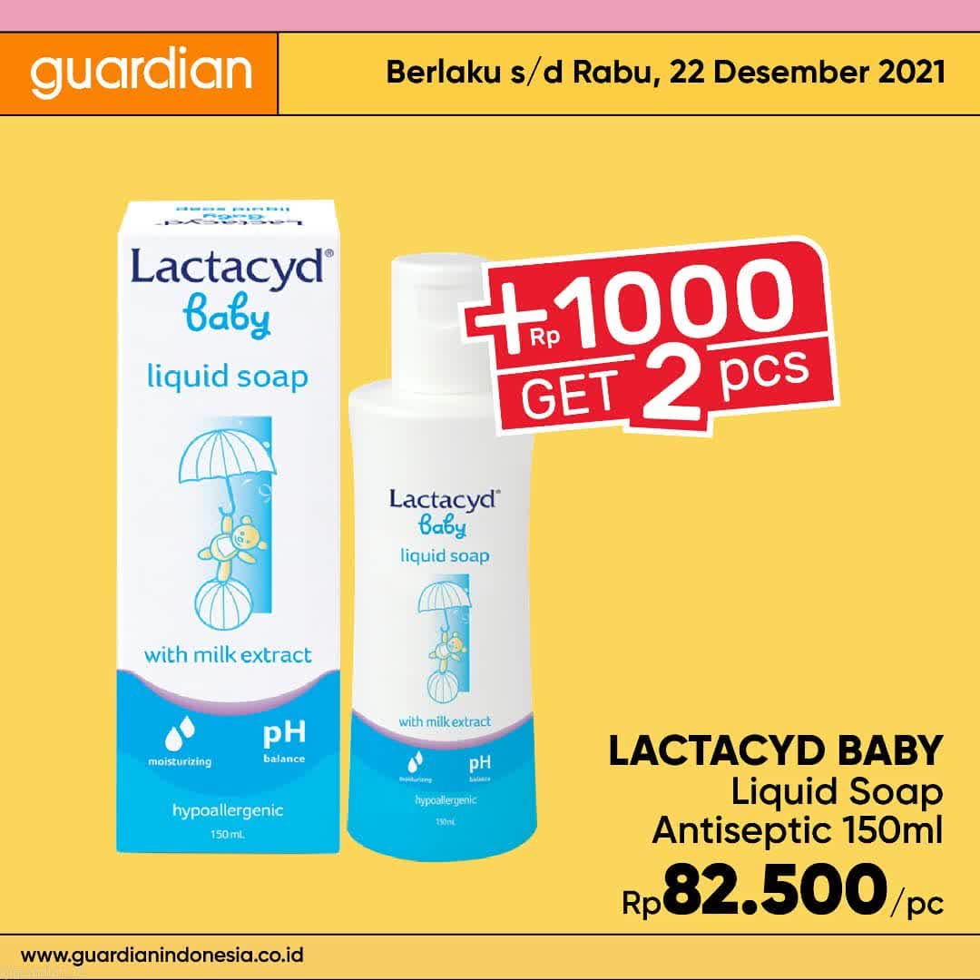  Promo Lactacyd Baby Liquid Soap Antiseptic 150ml +1000 Dapat 2 di Guardian Desember 2021
