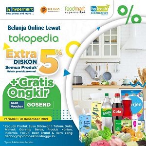  Shop Online Tokopedia Extra 5% Discount + Free Shipping at Hypermart December 2021