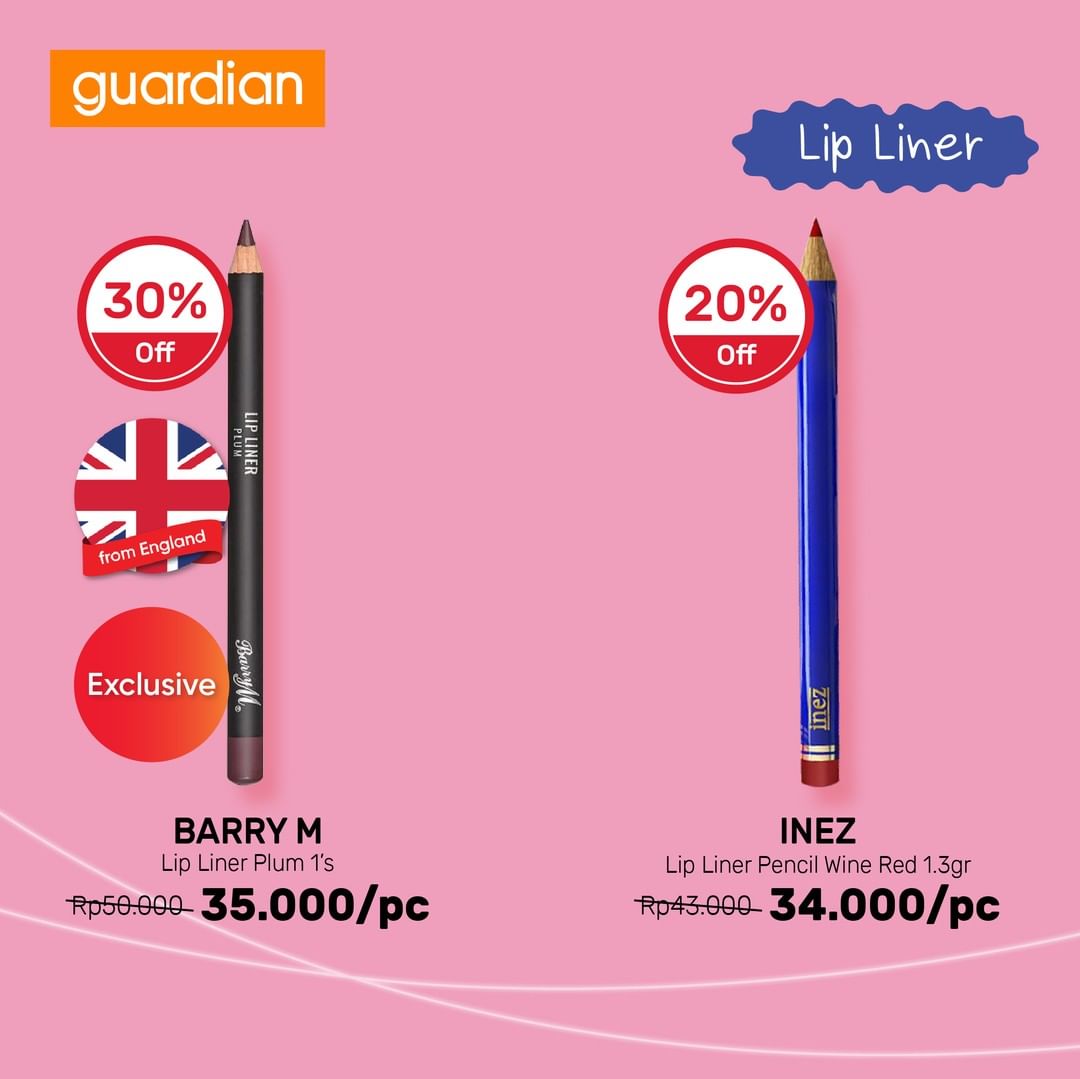  Diskon Hingga 30% Off Lip Liner Barry M & Inez di Guardian Januari 2022