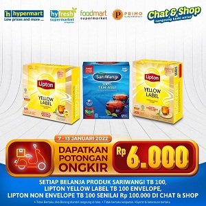  Shop for Sariwangi & Lipton Tea Products Get Rp 6,000 Off Shipping at Hypermart January 2022