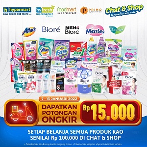  Shop for KAO Products Get Rp. 15,000 Off Shipping at Hypermart January 2022